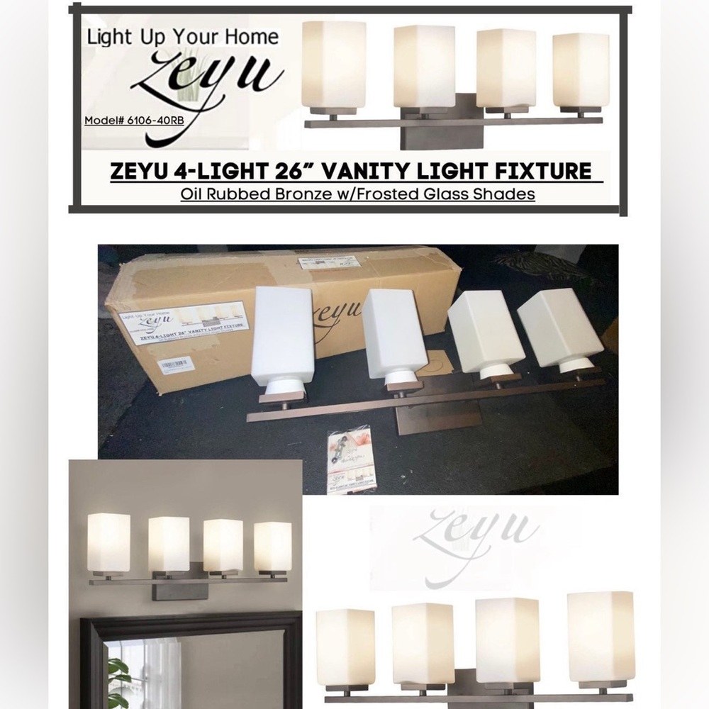 ZEYU (4)-LIGHT 26” WALL HANGING VANITY LIGHTING FIXTURE-BRONZE - NEW